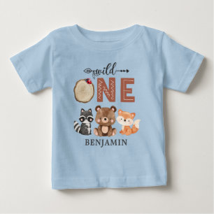 Personalized WILD ONE Woodland First Birthday Baby T-Shirt