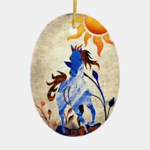 Personalized Wild Pony with Sun Horse Christmas Ceramic Ornament