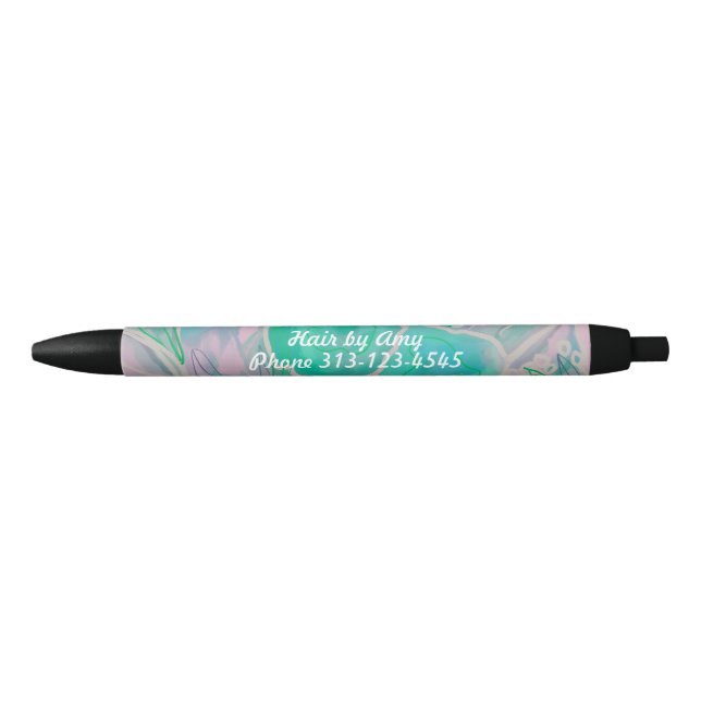 Personalized Wild Roses Aqua Violet    Black Ink Pen (Front)