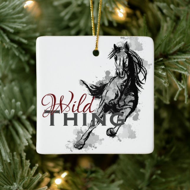 Personalized Wild Thing Galloping Horse Christmas Ceramic Ornament (Tree)