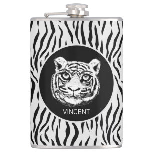 Personalized Wild Tiger Face on Tiger Skin Pattern Hip Flask