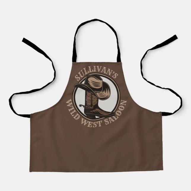 Personalized Wild West Saloon Western Cowboy Boots Apron (Front)