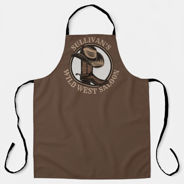 Personalized Wild West Saloon Western Cowboy Boots Apron (Front)