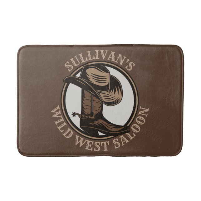Personalized Wild West Saloon Western Cowboy Boots Bath Mat (Front)