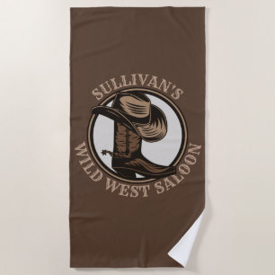 Personalized Wild West Saloon Western Cowboy Boots Beach Towel