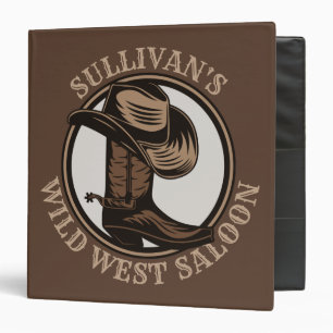 Personalized Wild West Saloon Western Cowboy Boots Binder