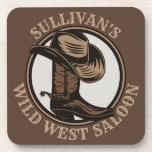 Personalized Wild West Saloon Western Cowboy Boots Coaster<br><div class="desc">Customizable NAME Western Cowboy Hat, Boots and Spurs Wild West Saloon Rodeo design. Personalize with your Name or Custom Text!</div>