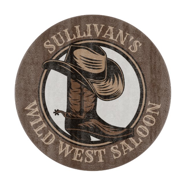 Personalized Wild West Saloon Western Cowboy Boots Cutting Board (Front)