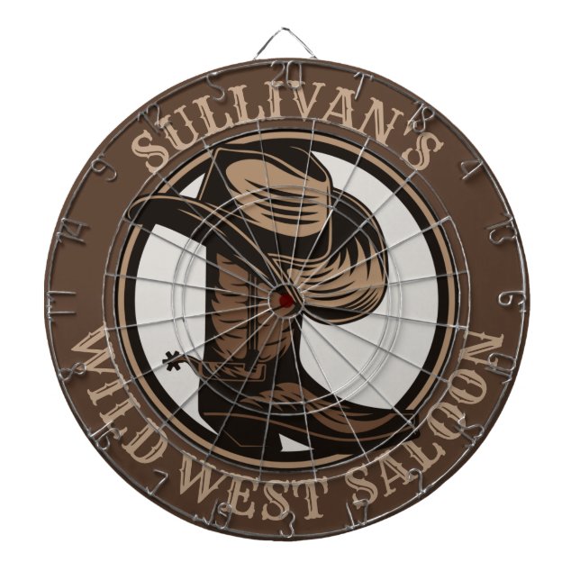 Personalized Wild West Saloon Western Cowboy Boots Dartboard (Front)