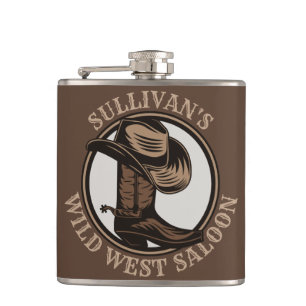 Personalized Wild West Saloon Western Cowboy Boots Hip Flask