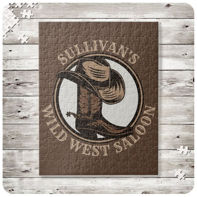 Personalized Wild West Saloon Western Cowboy Boots Jigsaw Puzzle (Creator Uploaded)