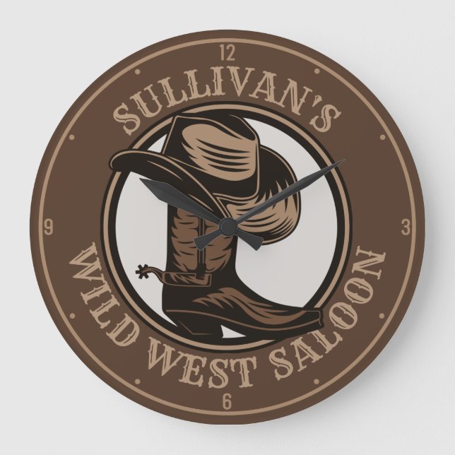 Personalized Wild West Saloon Western Cowboy Boots Large Clock (Front)
