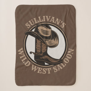 Personalized Wild West Saloon Western Cowboy Boots Sherpa Blanket