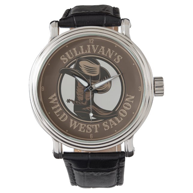 Personalized Wild West Saloon Western Cowboy Boots Watch (Front)