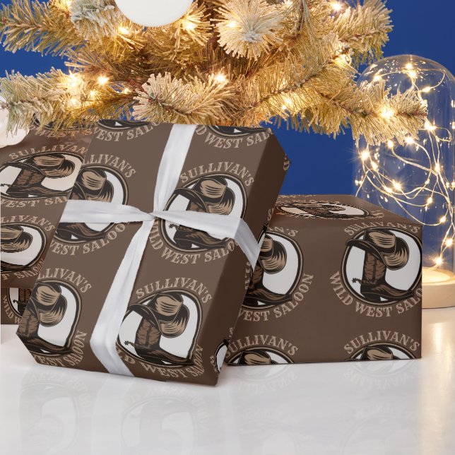 Personalized Wild West Saloon Western Cowboy Boots Wrapping Paper (Holidays)