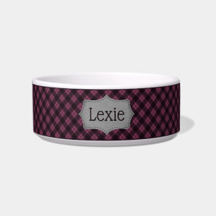 Personalized Wildberry Plaid Pet Bowl