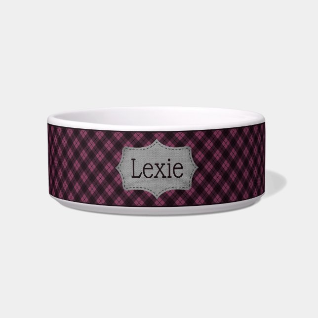 Personalized Wildberry Plaid Pet Bowl (Front)