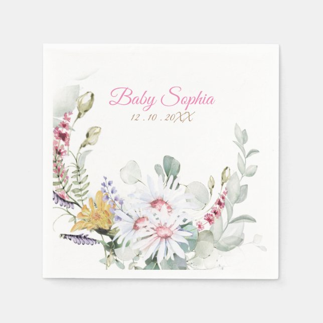 Personalized Wildflower Baby in Bloom Baby Napkin (Front)