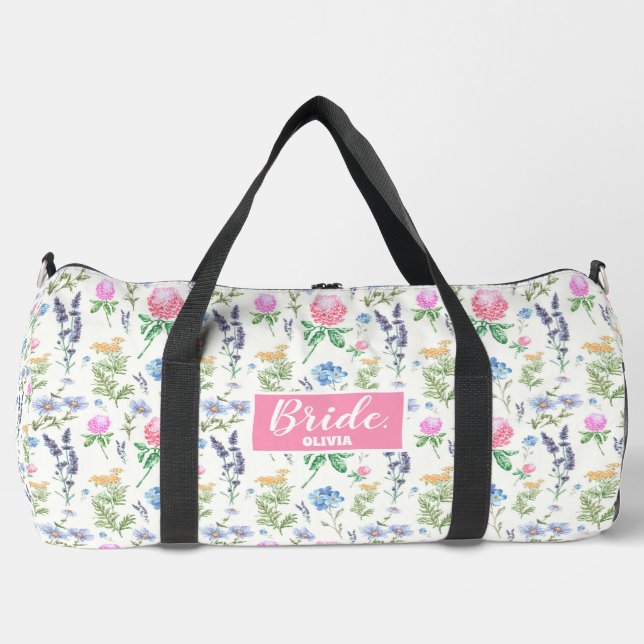 Personalized Wildflower Bachelorette Bride  Duffle Bag (Front)