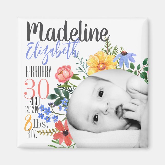 Personalized Wildflower Birth Announcement Magnet (Front)