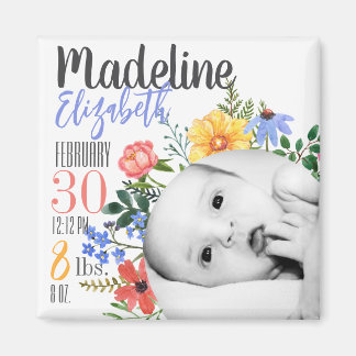 Personalized Wildflower Birth Announcement Magnet