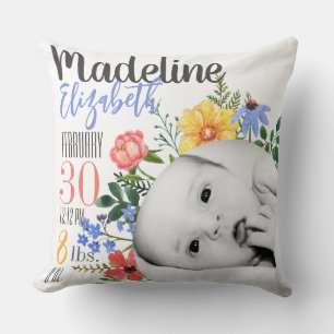Personalized Wildflower Birth Announcement Pillow