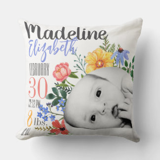 Personalized Wildflower Birth Announcement Pillow