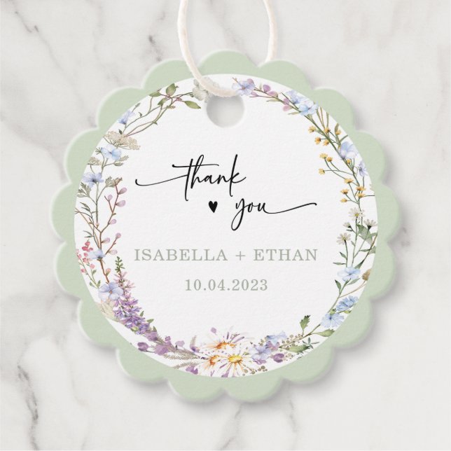Personalized Wildflower Boho Wedding Favour Tags (Front)
