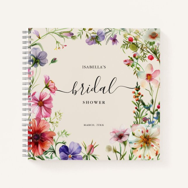 Personalized Wildflower Bridal Shower Guest Notebook (Front)