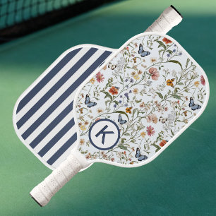 Personalized Wildflower Butterfly Floral w/Stripes Pickleball Paddle