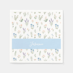 Personalized Wildflower Custom Name Floral Blue Napkin