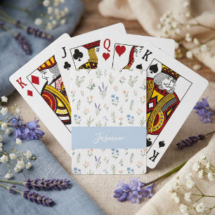 Personalized Wildflower Custom Name Floral Blue Playing Cards