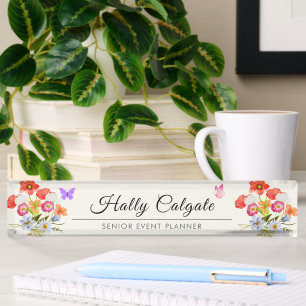 Personalized Wildflower Floral Acrylic Desk Name Nameplate