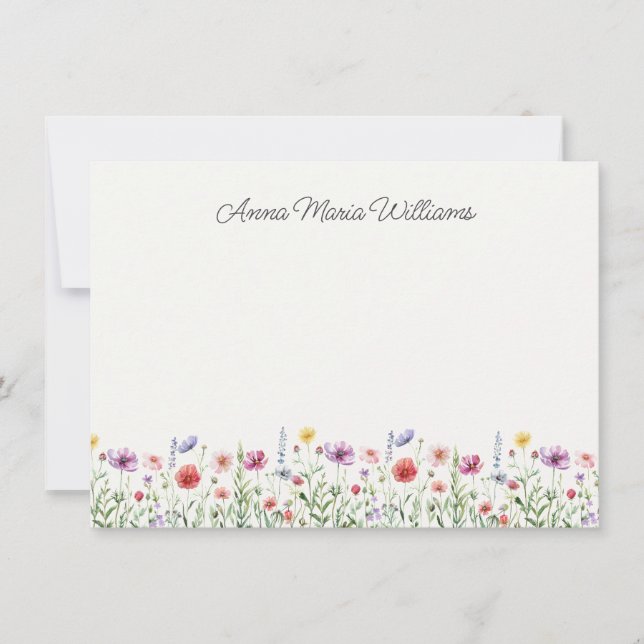Personalized Wildflower Floral Chic Note Cards (Front)