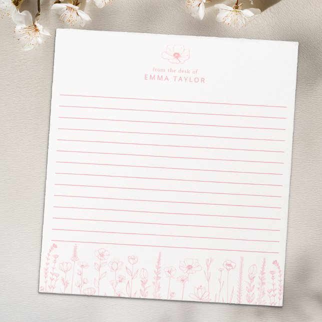 Personalized Wildflower Floral Desk Notepad (Pink Paper Pad)