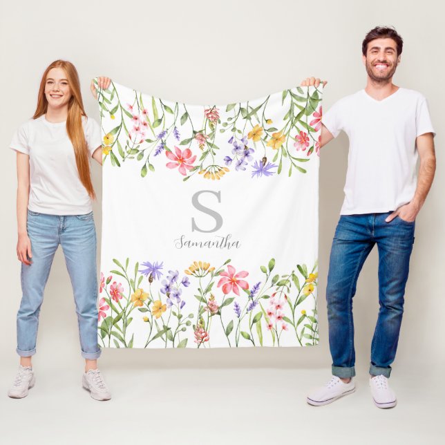 Personalized Wildflower Floral  Fleece Blanket (In Situ)