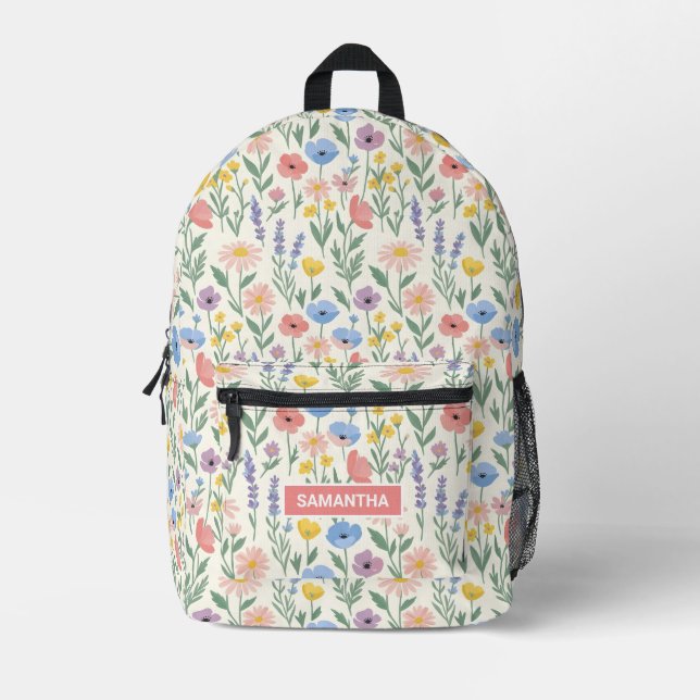 Personalized Wildflower Floral Printed Backpack (Front)