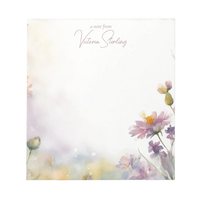 Personalized wildflower floral white pink Notepad (Front)