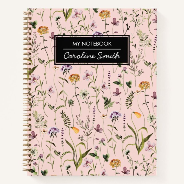 Personalized Wildflower Garden Floral Pattern Notebook (Front)