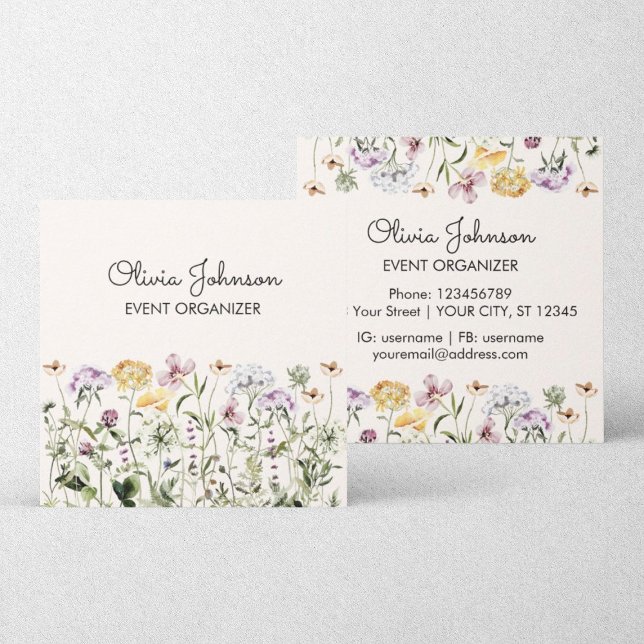 Personalized Wildflower Garden Square  Business Card (Front and Back Side)
