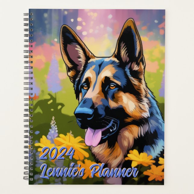 Personalized Wildflower German Shepherd 2024 Planner (Front)