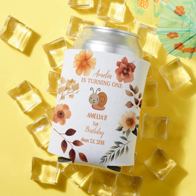 Personalized wildflower girl 1st birthday can cooler (In Situ Summer)