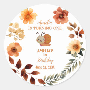 Personalized wildflower girl 1st birthday classic round sticker