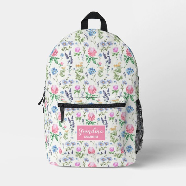 Personalized Wildflower Grandma Mother's Day Printed Backpack (Front)