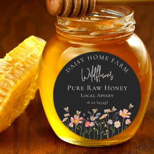 Personalized Wildflower Honey Bee Apiary Black Classic Round Sticker