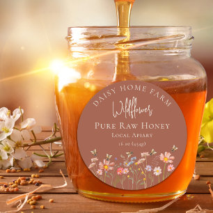 Personalized Wildflower Honey Jar Bee Apiary Brown Classic Round Sticker