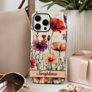 Personalized Wildflower in Red and Purple Poppies iPhone 16 Pro Max Case