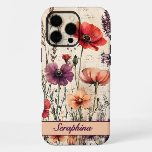 Personalized Wildflower in Red and Purple Poppies iPhone 16 Pro Max Case