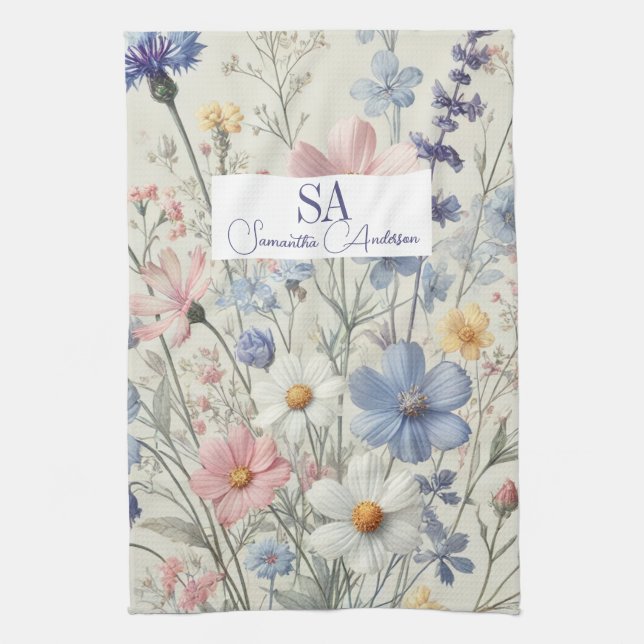 Personalized Wildflower Kitchen Towel | Initials (Vertical)