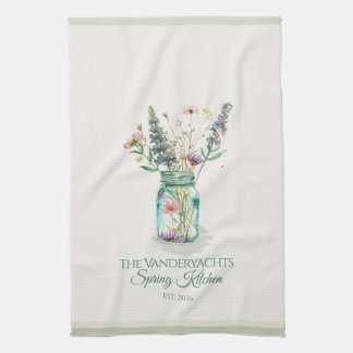 Personalized Wildflower Mason Jar Spring Kitchen Towel